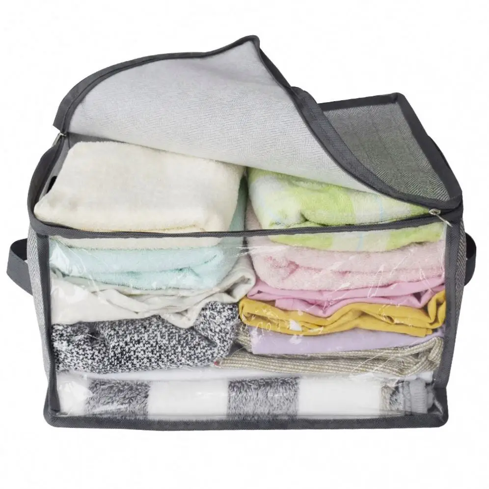 High Quality Printing Non-woven Fabric Clothes Storage Containers with Reinforced H-types Handles