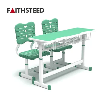 MDF top and metal frame classroom college 2 person double teenage table desks furniture school
