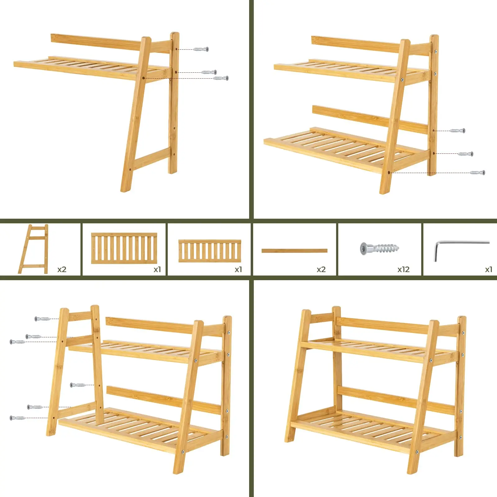 product eco friendly 2 tier bamboo coffee mug holder stand matcha tea set organizer rack kitchen cup storage shelf countertop display-5