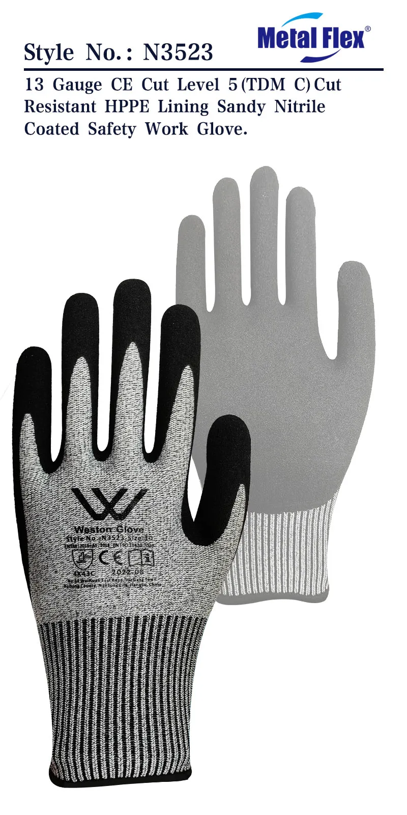 Great Grip En388 4544 Hppe Cut Resistant Gloves Level 5 Work Safety