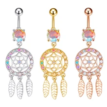 Set 10 Colorful Zircon Dream Catcher Belly Button Piercing Rings 316L Stainless Steel Gold Navel Ring Stud Jewelry for Gift