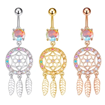 Set 10 Colorful Zircon Dream Catcher Belly Button Piercing Rings 316L Stainless Steel Gold Navel Ring Stud Jewelry for Gift