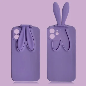 New Popular 3D bunny ear tpu kickstand phone case for iPhone 11 12 Pro Max shockproof soft phone tpu silicone cover