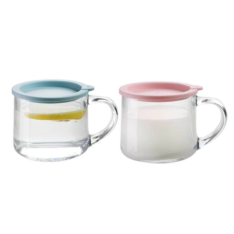 Heat Resistant Single Wall glasses Insulated Glass mugs Glass Cup Coffee mug  with Color  lid and handle