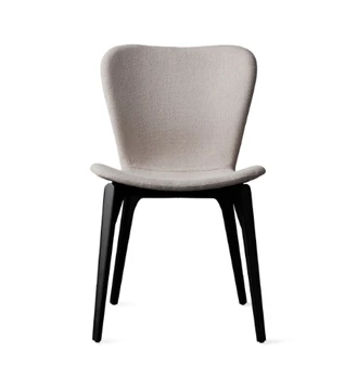 Dining Side Chair in Woodsmoke Boucle Upholstered  Wood and White Fabric Dining Side Chair Solide Wood Armless Dining Chairs