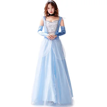 Princess Women Girl Dress with Gloves Necklace Headband Accessories for Cosplay Halloween Party Costume Dress