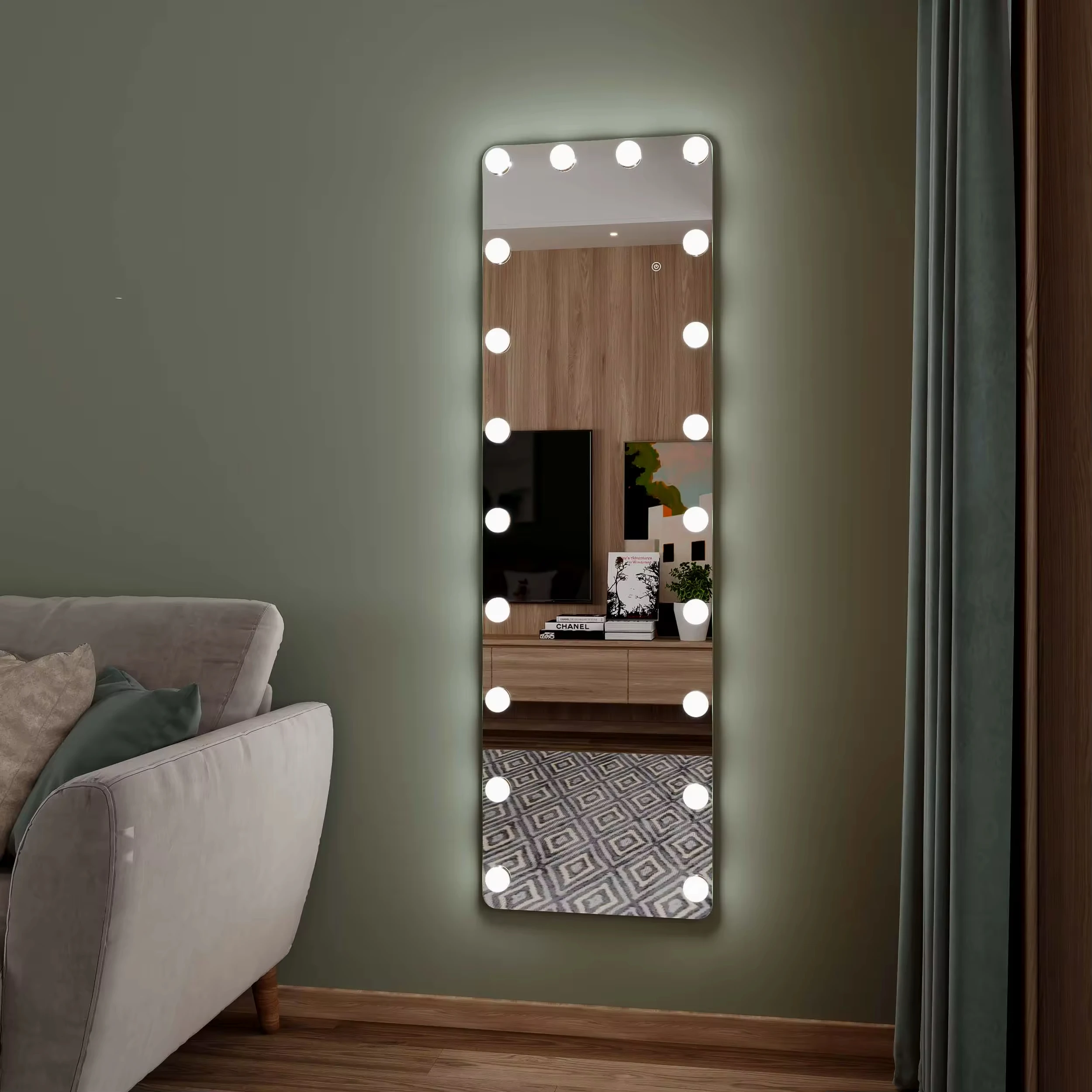 Modern Rectangle for Hollywood LED Lighted Salon Dressing Mirror Full Length with Adjustable Lighting for Makeup Use