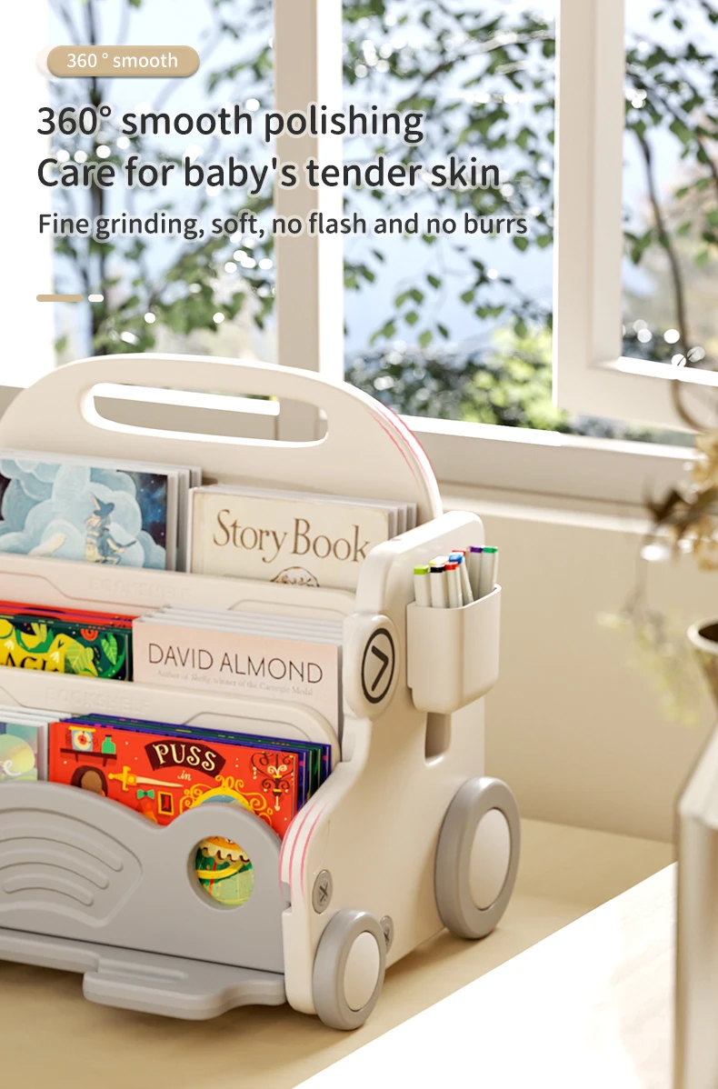 Feelkids Car Shape Plastic Cabinet Toy Shelf Book Clothes Cabinet Toys Organizer Storage Racks with Wheels for Kids Room details