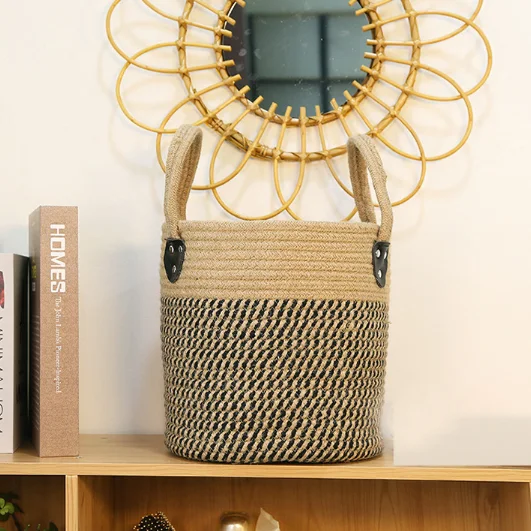 HUAYI Large Woven Cotton Rope Laundry Basket with Handles Decorative laundry Storage Basket