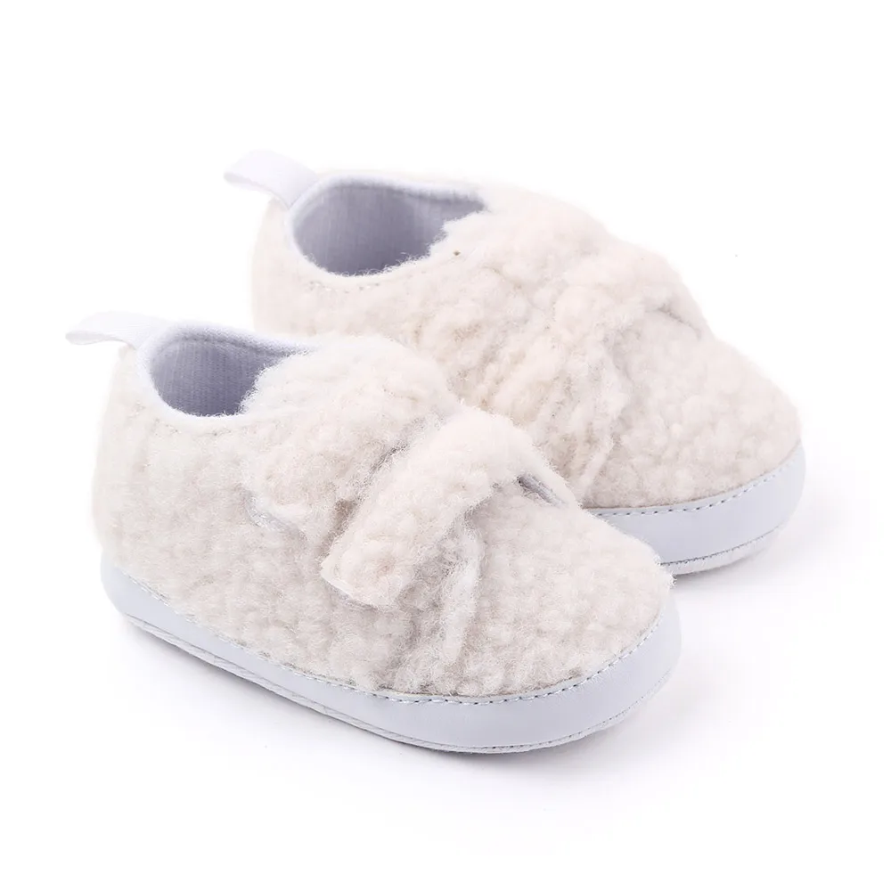 Solid Color Warm Teddy Fleece Double Line Baby Soft Soled Comfortable Toddler Shoes supplier