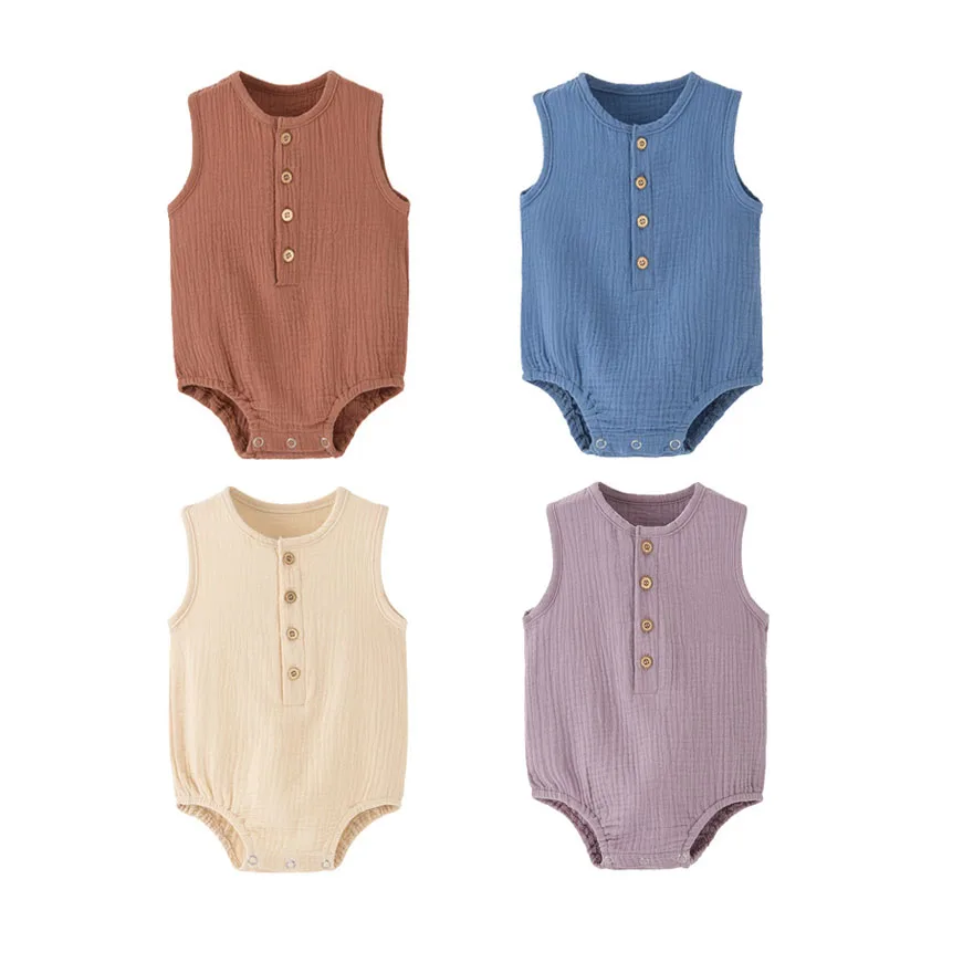 Hot Sale Soft 100% Cotton Muslin Baby Bodysuit Summer Thin Sleeveless Clothing Creeper Baby Sleeveless Jumpsuits Triangle Romper