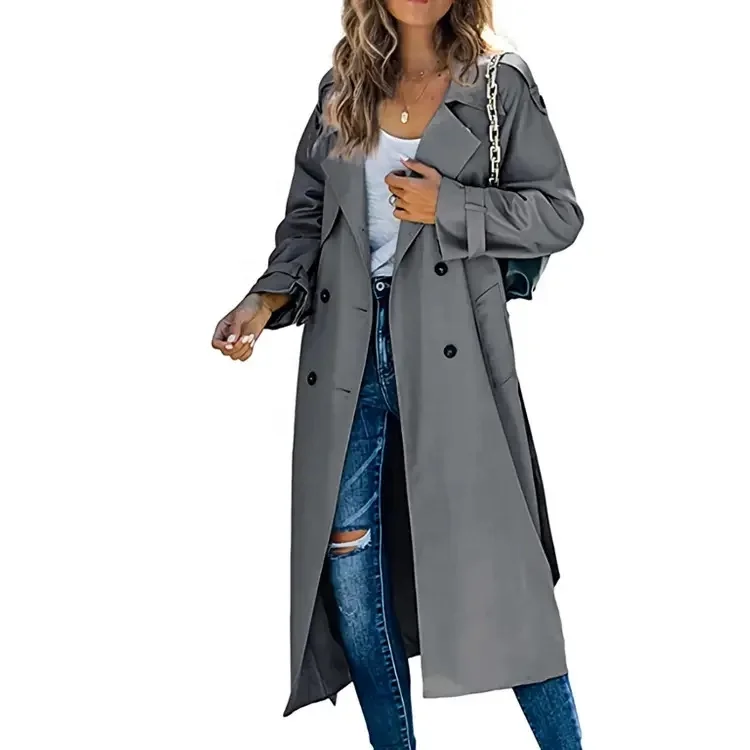 Women's Trench Coat Long double breasted Fall Fashion 2023 Classic lapel slim-fit coat with belt