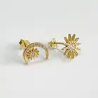 Gold Star Stud Fashion Lovely Gold Color 925 Sterling Silver Star Moon Stud Earrings For Girl
