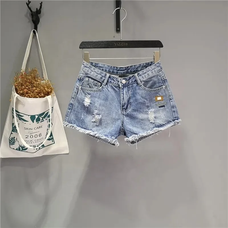 new arrival 2024 products S-5XL plus size summer women's shorts High Waist irregular patchwork jeans denim shorts for women