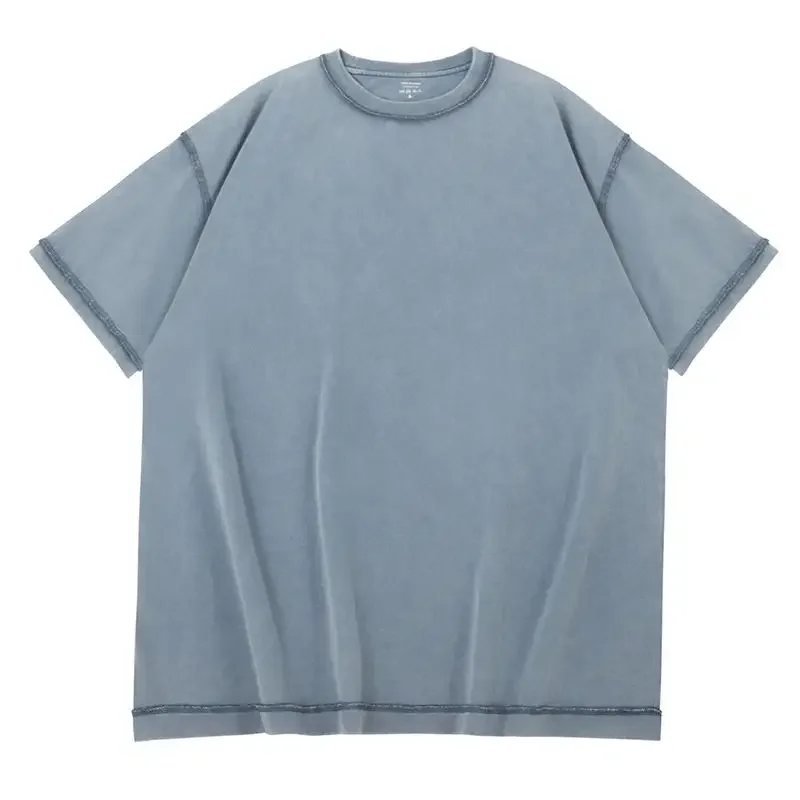 New Fashion 250 Gsm Heavyweight T Shirt Blank Loose Oversized Acid Washed Unisex Reverse Cut And Sew T Shirt