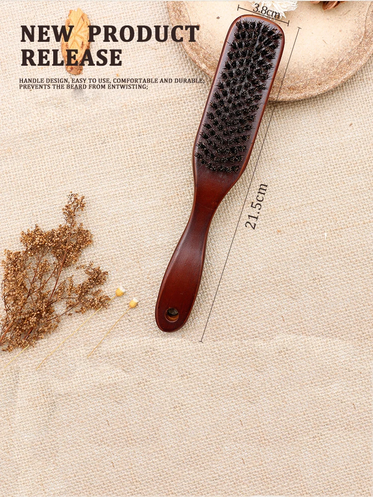 OEM High Quality Boar Bristle Wood Beard Grooming Shaving Brush Wooden Long Handle Red Color Beard And Comb