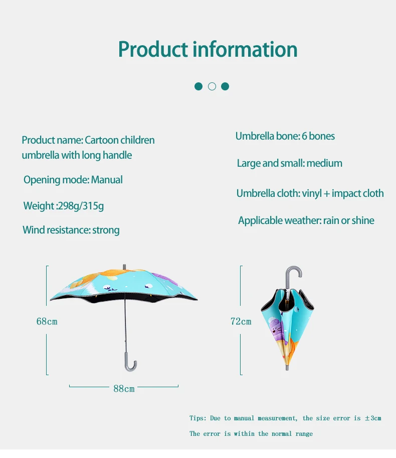 New cartoon rounded long kids umbrella custom-made student curved handle Children's umbrella manual vinyl umbrella with logo