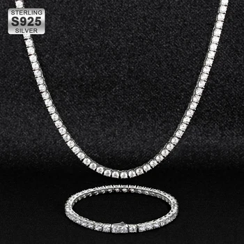 KRKC Wholesale Custom Tennis Chains 925 Sterling Silver Link Chain Hip Hop Jewelry Necklace Iced Out CZ Diamond 925 Tennis Chain