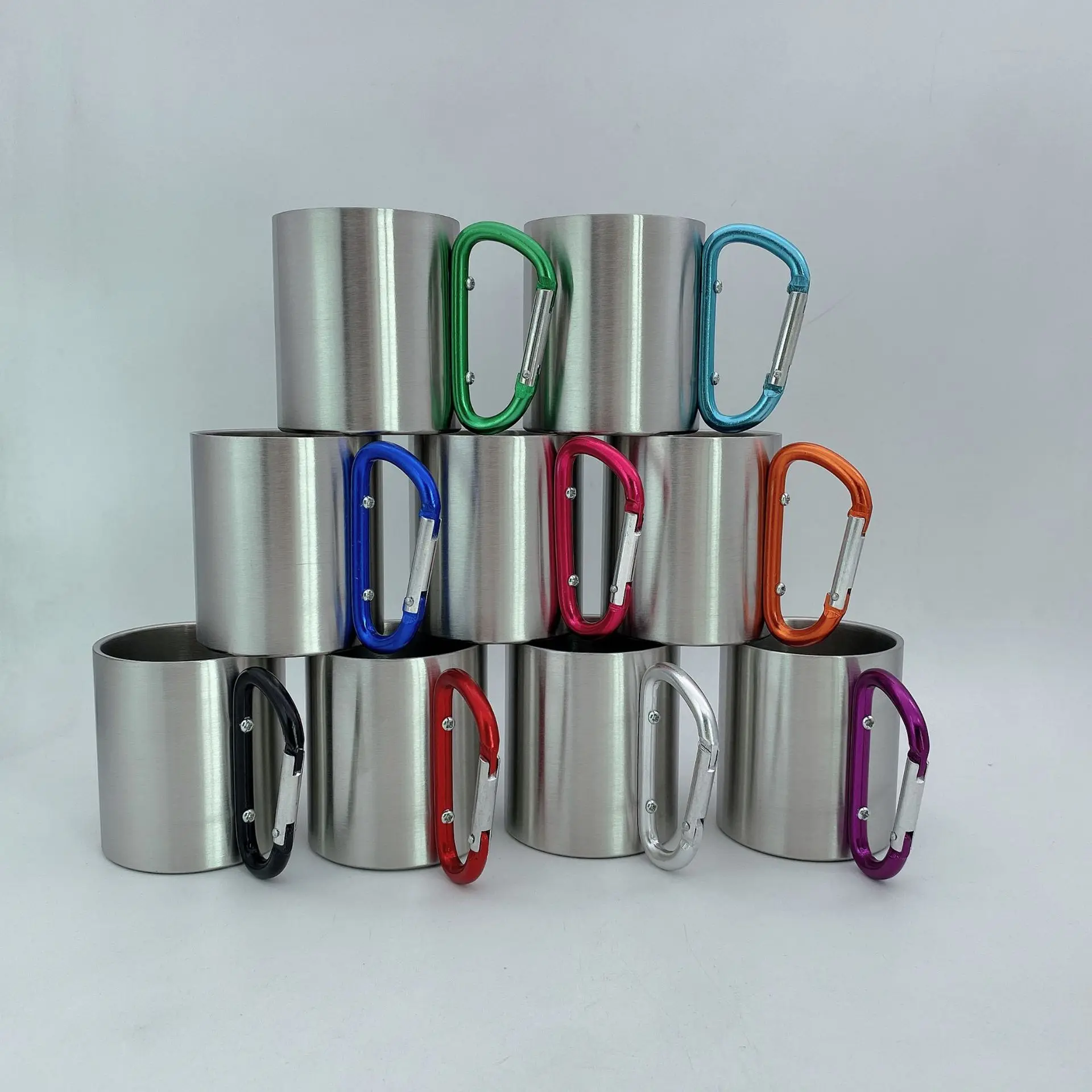 220ml 300ml outdoor hiking camping travel portable stainless steel coffee cup double walled carabiner mug with handle