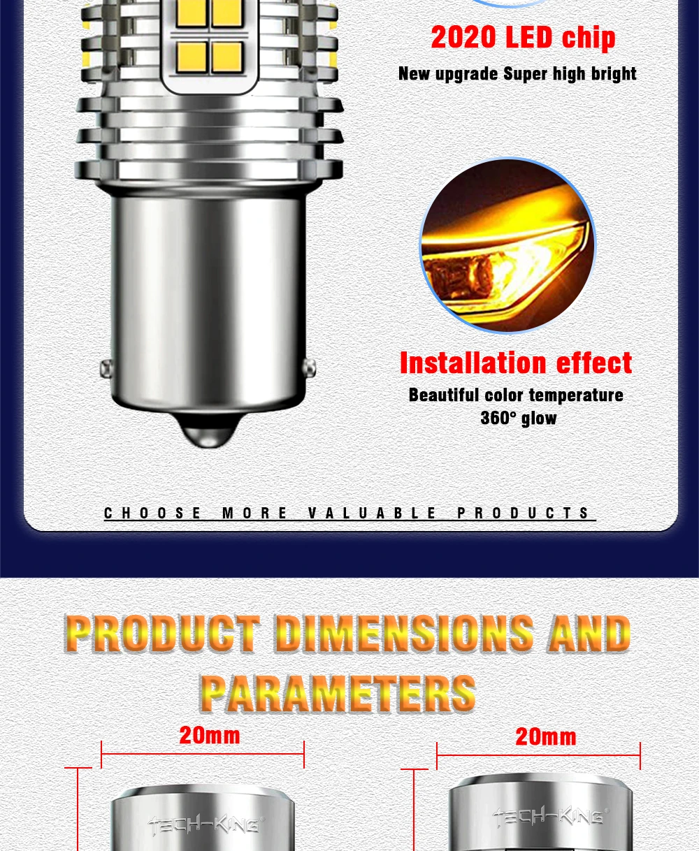 12V-24V No Hyper Flash LED Lamps White Amber ba15S BAU15S 1156 T20 DRL Turn Signal Light bulbs with Fan 7440 reversing led bulb