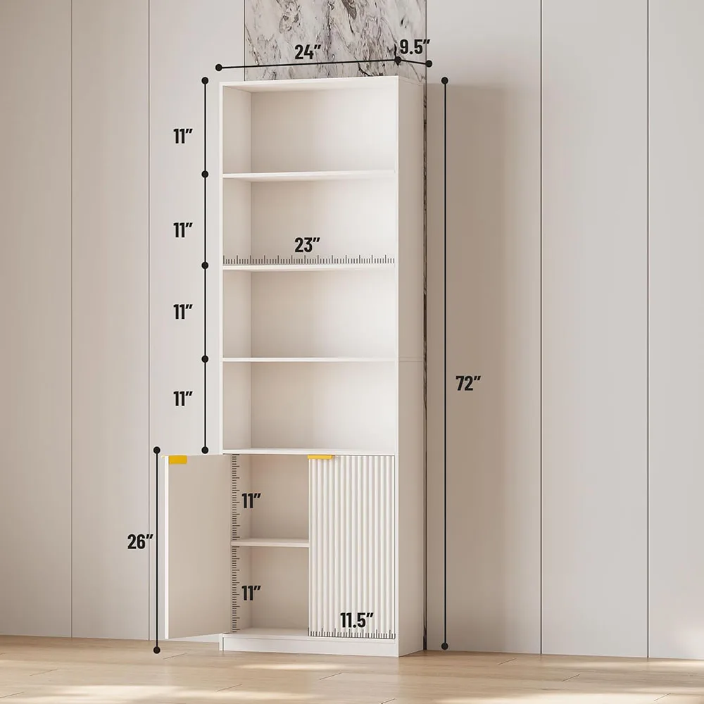 product modern white 6 tier wooden bookcase with cabinet doors home furniture for living room bedroom and home office bookshelves-5
