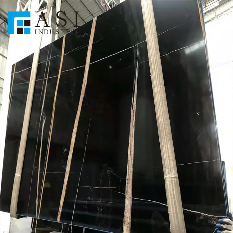 Custom natural pure black marble with gold line iran black marble vein of gold veins tunisa black gold stlaurent marble tiles