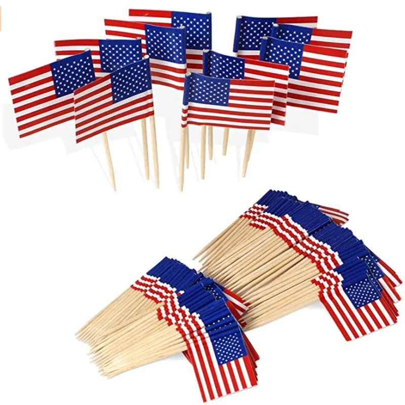 Customized Wedding Cake Food Decor Toothpick With Paper National Flag Appetizers Flag Bamboo Toothpicks
