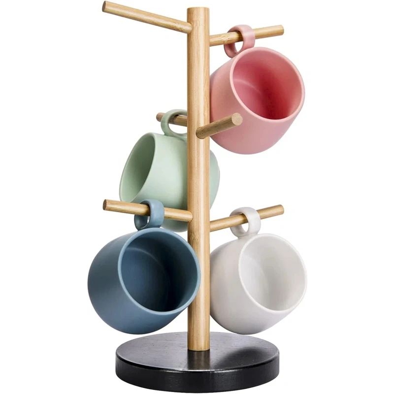 Home Kitchen Bamboo Mug Rack Tree Organizer Wood Coffee Mug Holder Tree Stand Set Nordic Cup Holder