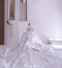 Beading Wedding Beading Crystal Appliques Flowers Lace Ball Gown Wedding Dress Short Sleeve Bride Dresses