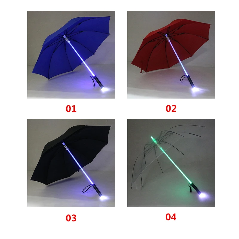 WXL353 LED Safety Warning Lights Outdoor Umbrellas 7 Colors Flashing Long Handle Night Umbrellas Flashlight Umbrella