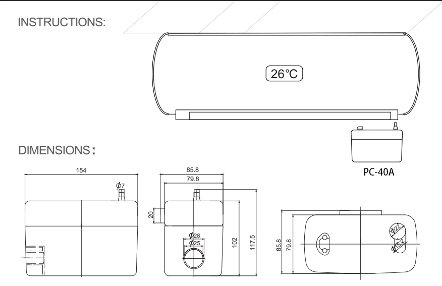 Condensate Water Pump PC-40A Electric 100-230V High Lift Drain Pump for Air Conditioner 15KW Mini Split Air Conditioning Fitting 10 Hb9062f1713b5497fbfda748319de2147M
