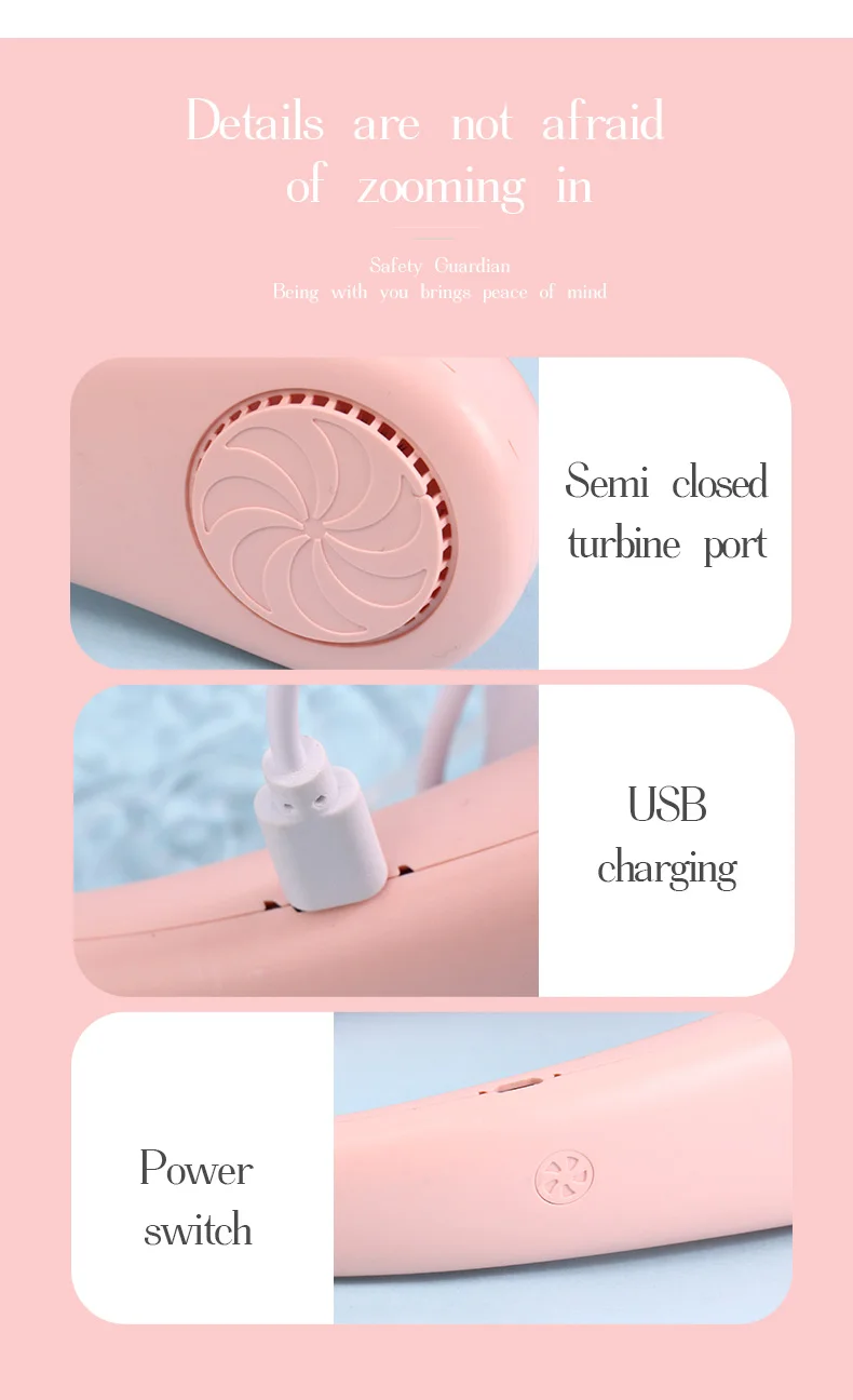 DD5616 Factory Direct Sale USB Charging Wearable Neck Fan 3 Speeds Rechargeable Mini Portable Neck Fan for Outdoor Sports