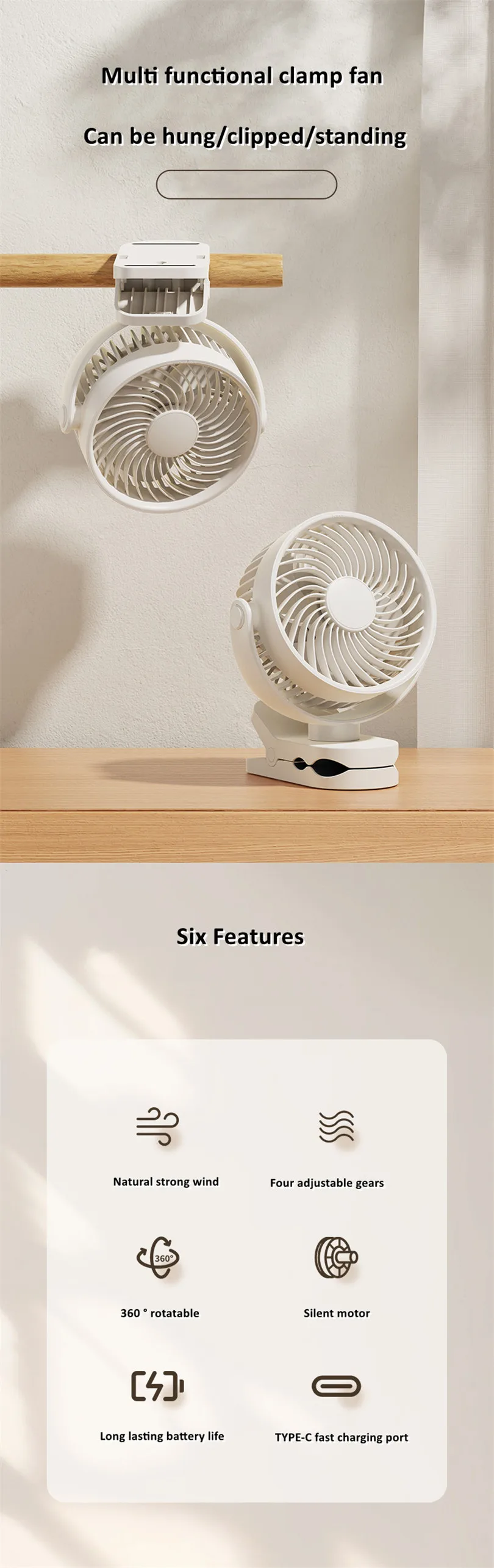 Rotating Desktop Clip Fan, 360, Portable, USB - detail 2