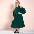 Spring and summer wholesale women's dress large solid ruffle long sleeve hot midi dresses plus size