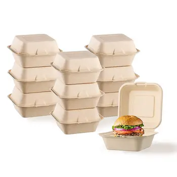 Biodegradable Sugarcane Bagasse Burger Clamshell Box Disposable Bagasse