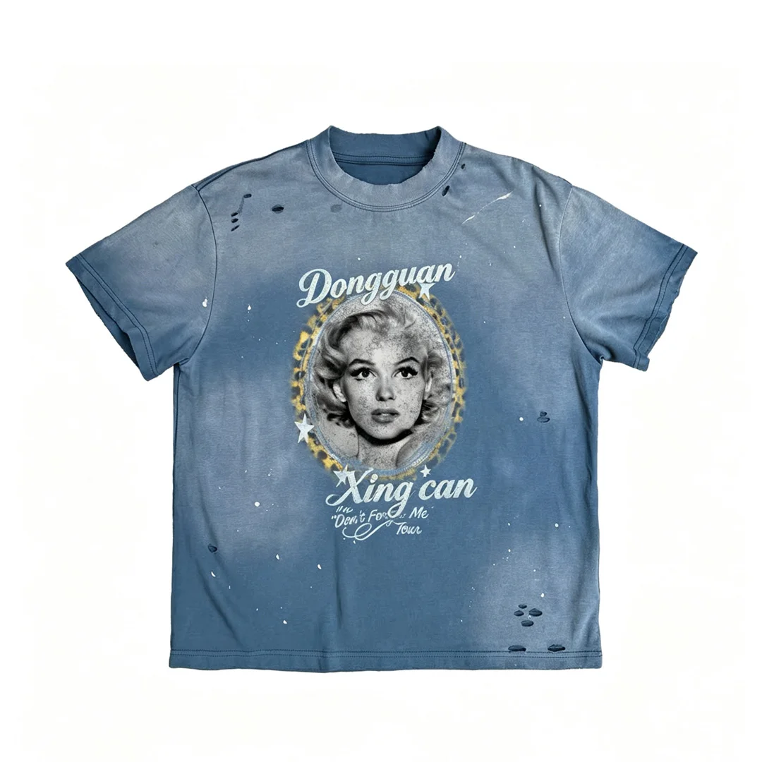 product custom men summer vintage washed brown t shirt dtg digital printed graphic boxy fit streetwear short sleeve top 100cotton-4