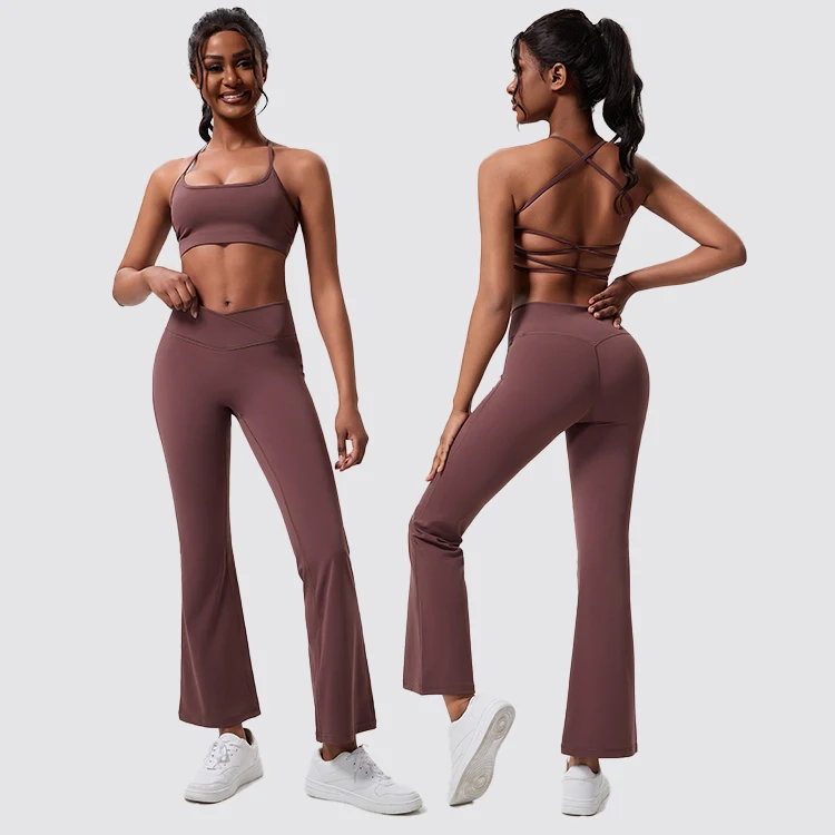 Yoga Fitness Wear Activewear Modest Plus Size Workout Clothing Sets For Women Sportswear Yoga 2 Piece Set Flared Gym Sets