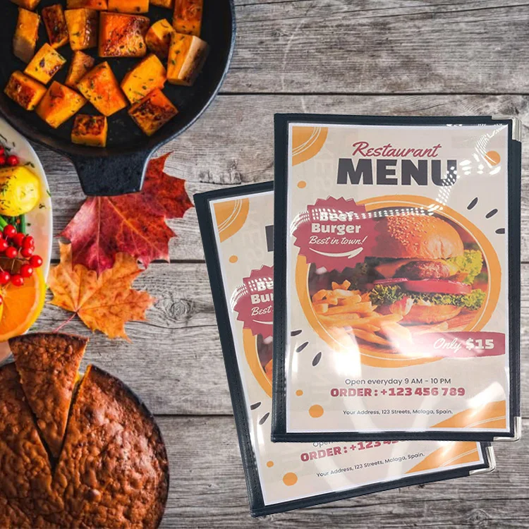 Menu Covers Sleeves 5 Pages 10 Views Restaurant Transparent Menu Folder for Wine Drinks Coffee Bars Restaurant factory
