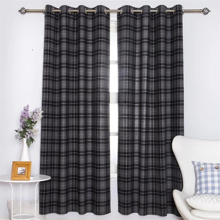 Top grade ready made European hotel window plaid soft curtain good drape
