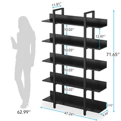 Industrial Home Office Furniture 5 tier Etagere Bookcase Freestanding Vintage Bookshelf with Open Storage Display Unit