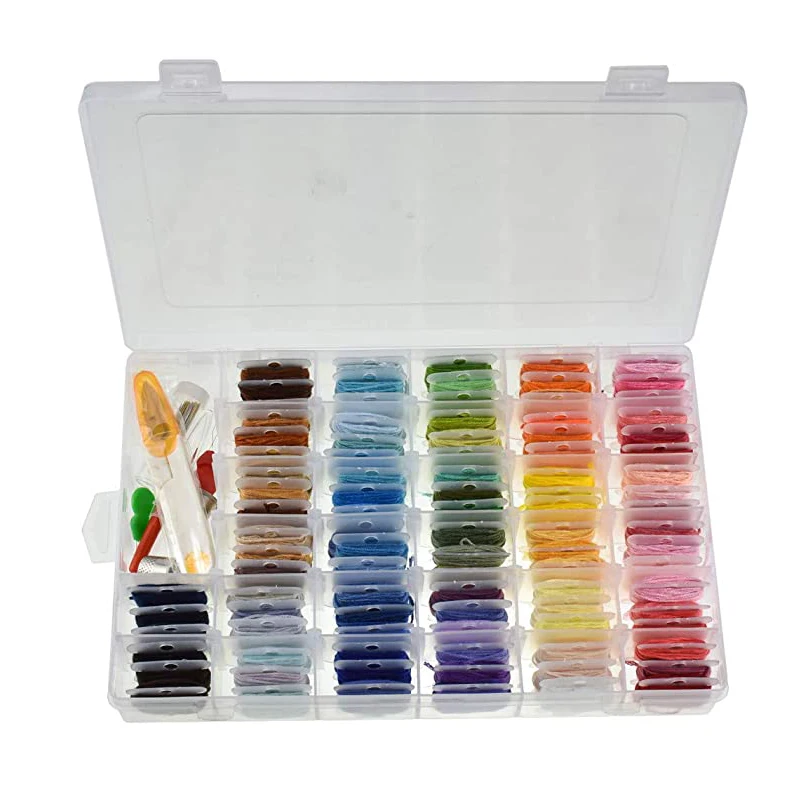 Floss Bobbins 200pcs ＆ Embroidery Floss Organizer Box ＆ 2pcs Floss Winder with 4 Sheet Dots Blank Stickers for Cross Stitch Threads Craft DIY Sewing Storage 