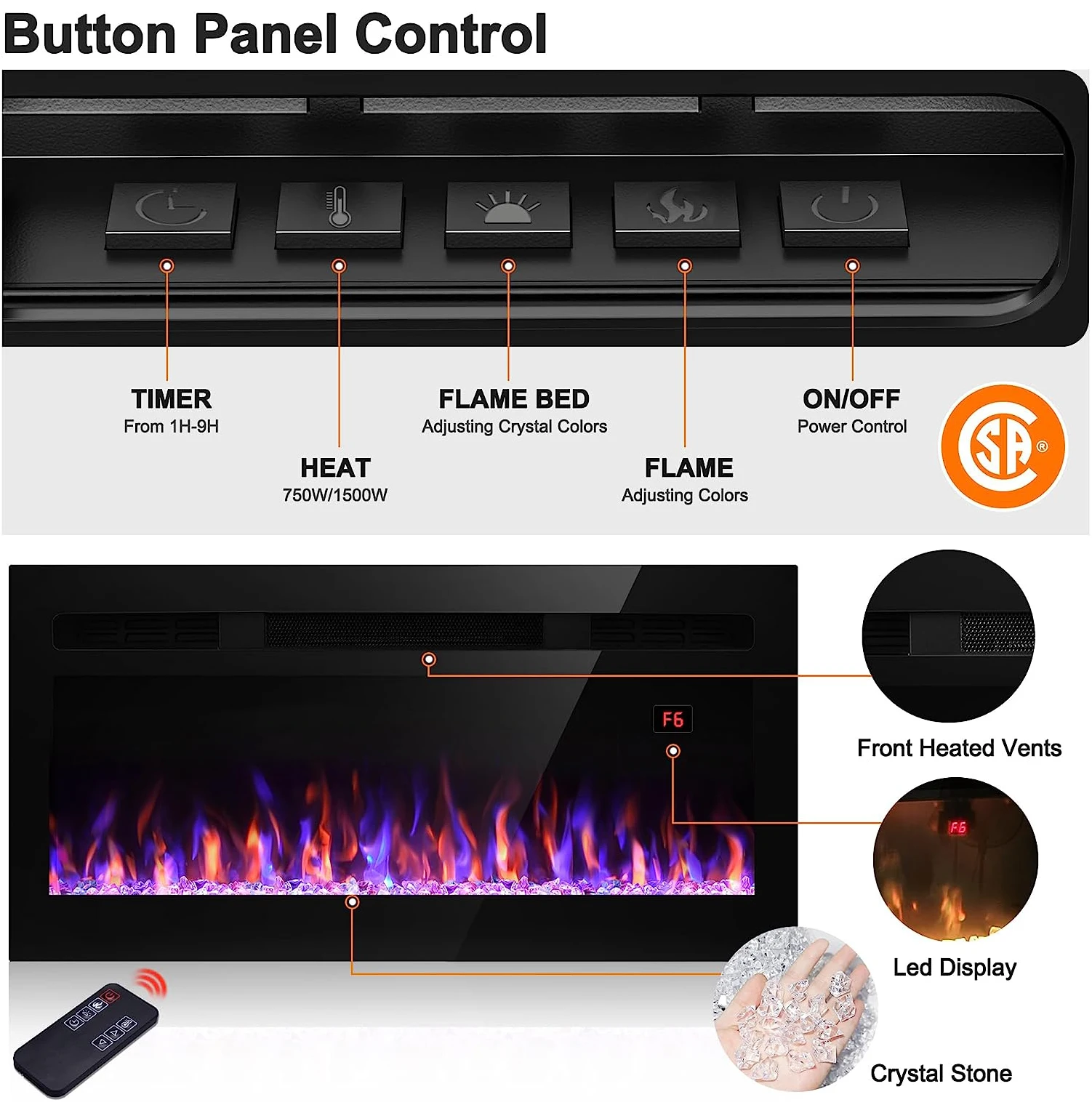 Electric Fireplace, 50-Inch, Wall - detail 6