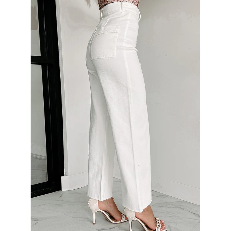 Dear-Lover Odm Custom Logo Private Label Denim Crop Pants White Solid Wide Leg Jeans Women