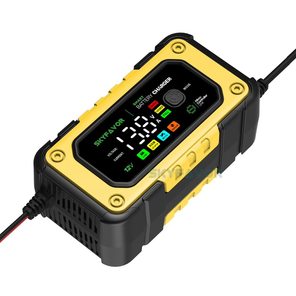 Latest motorcycle car battery charger 12V 7A fast lead acid and lifepo4 Universal 12 volt battery charger for 4AH-120AH battery