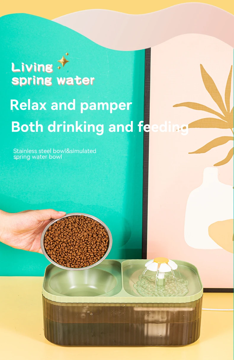 Pet Cat Water Fountain Drinking Bowl With Food Bowl USB Automatic Water Dispenser Super Quiet Drinker Cat Water Fountain supplier