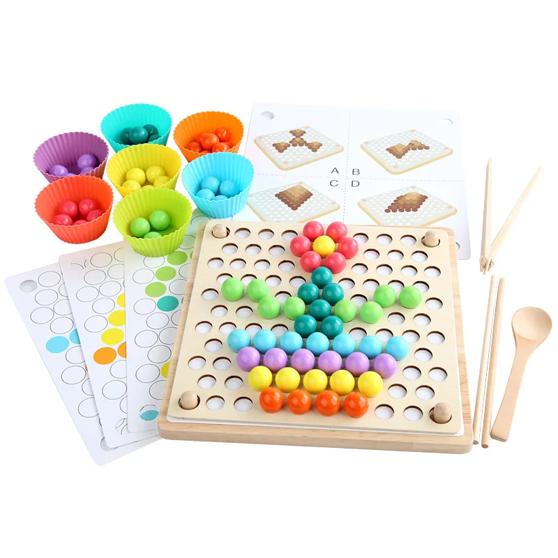 Children Wooden Clip Beads Game Set Montessori Developmental Toys 