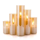 Candles Glass Led Candle Candle 3d Real Flame Home Decoration Pillar Paraffin Remote Control Golden Glass Led Candles