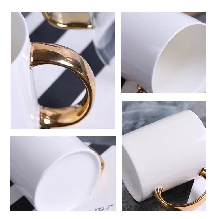 Wholesale Custom Cup 11oz White Sublimation Round Full Plain Mug Personalised Ceramic Gold Handle Coffee Mug for Drinking