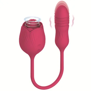 Sex Toys for Female Masturbating 2 in 1 Tongue Rose Vibrator Adult Love Egg Stem Flower Thrusting Clitoris Stimulator Sex Toy