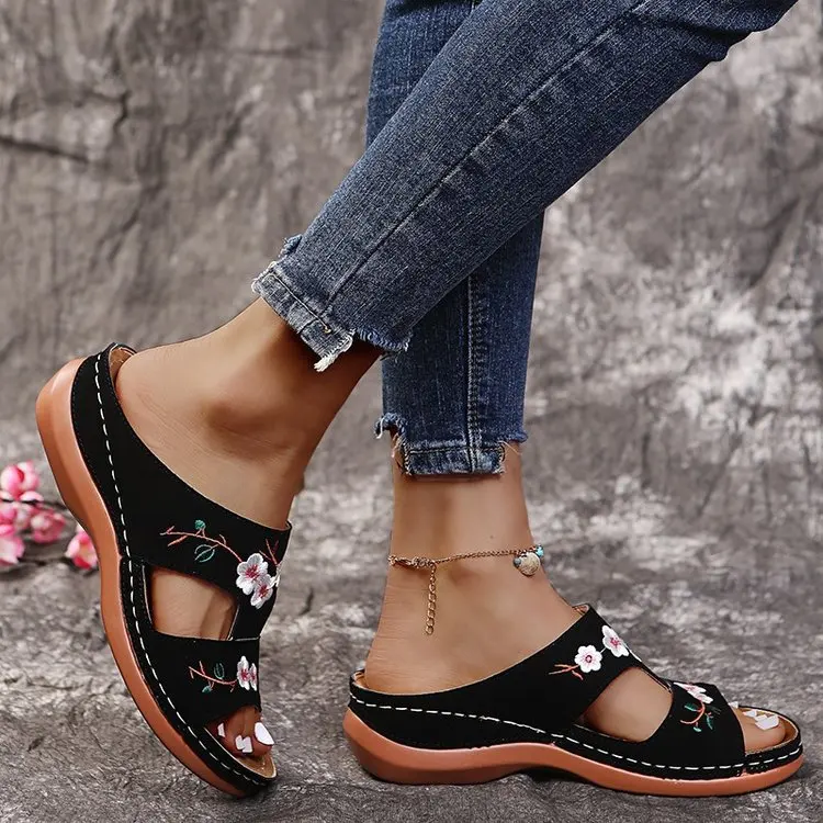 2024 Wholesale summer daily comfort cheap leisure solid color flat large size slipper women